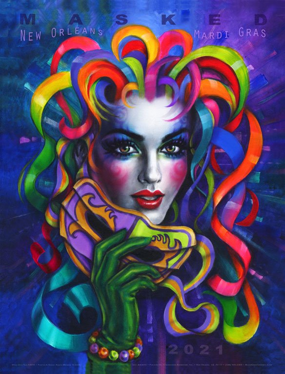 Masked - 2021 Mardi Gras Poster by Andrea Mistretta